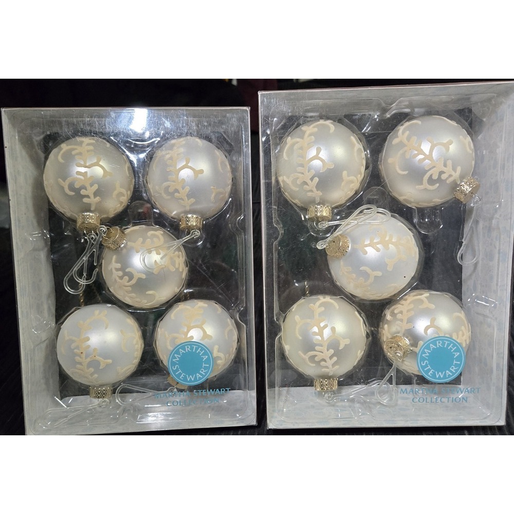 2 Boxes Martha Stewart Collection 5 Glass Ornaments White & Felt 2008 Christmas